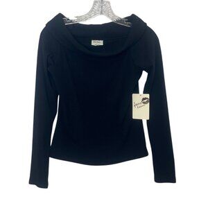 Free Kisses Cowl Neck Shirt Womens Large Black New Long Sleeve